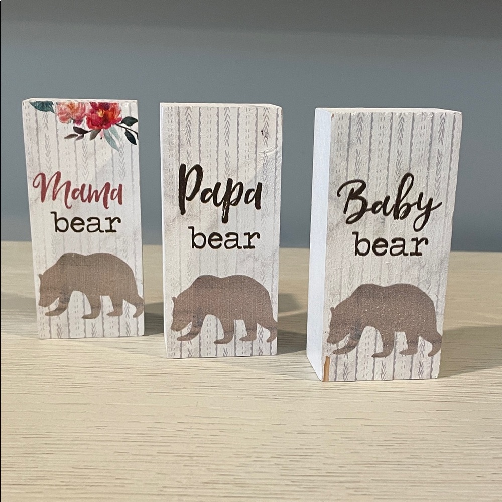 Rustic Bear Family Decor Blocks